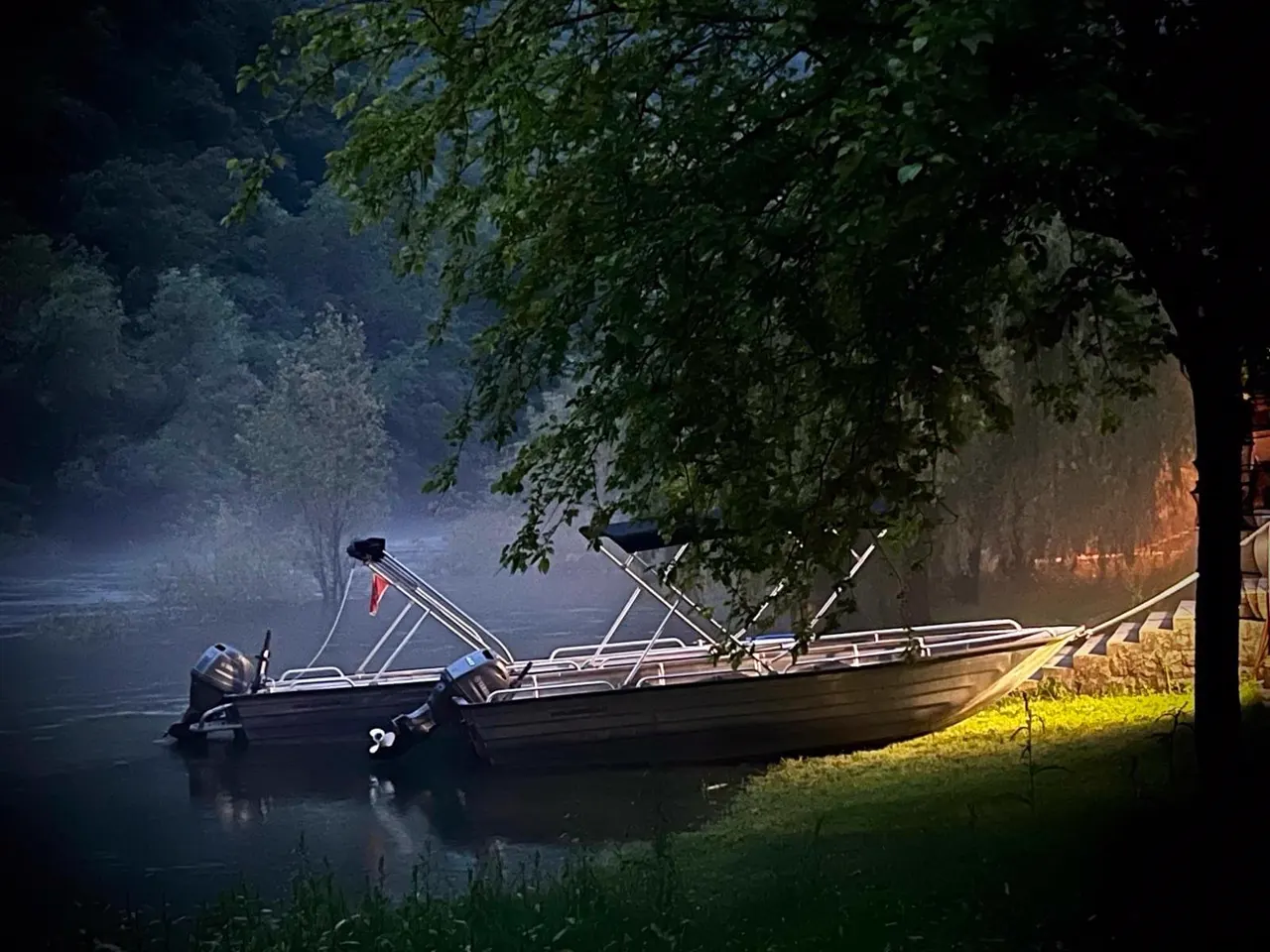 Evening light over a boat on Lake Skadar