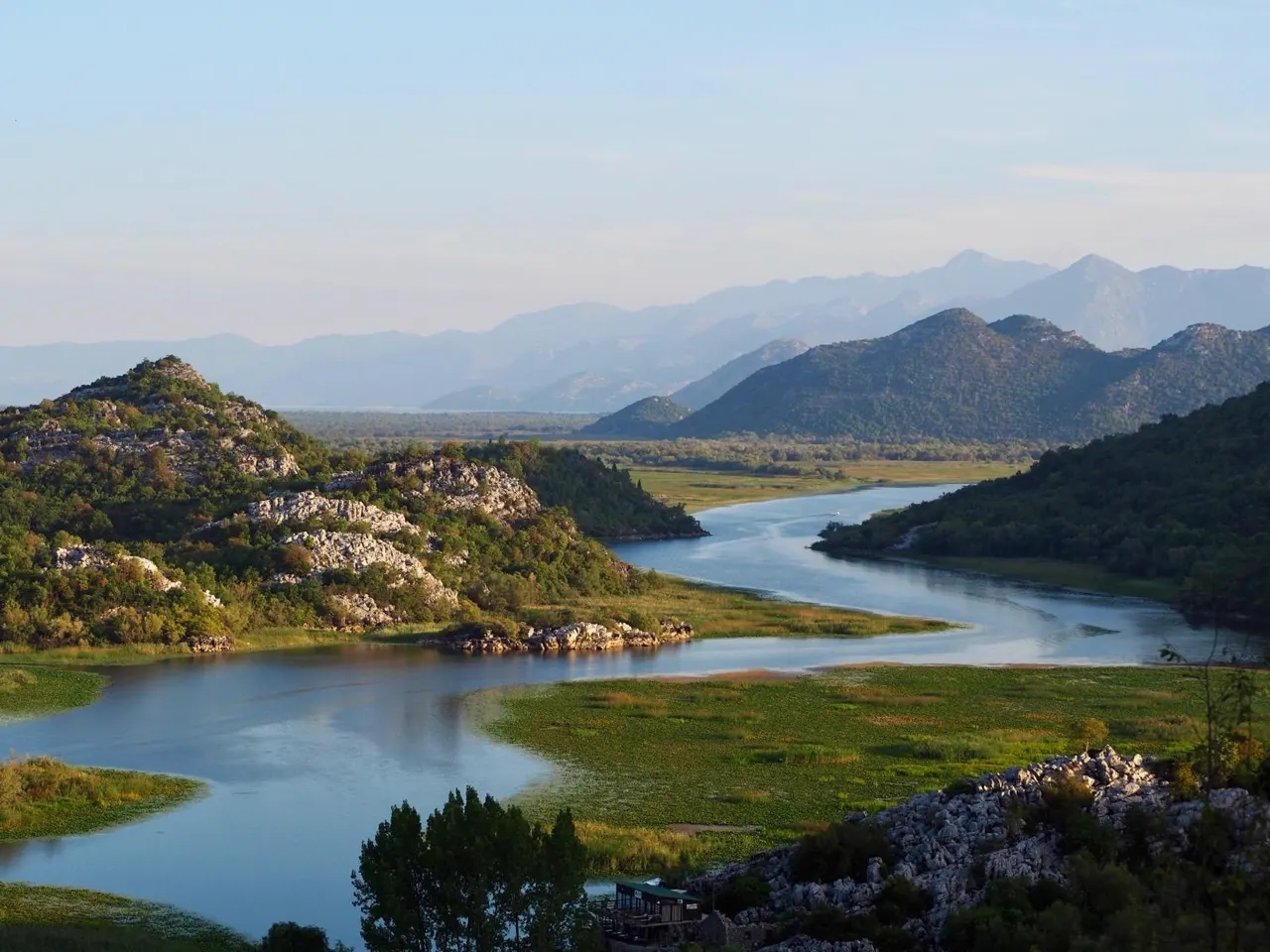 Panorama of Lake Skadar with islands in the distance